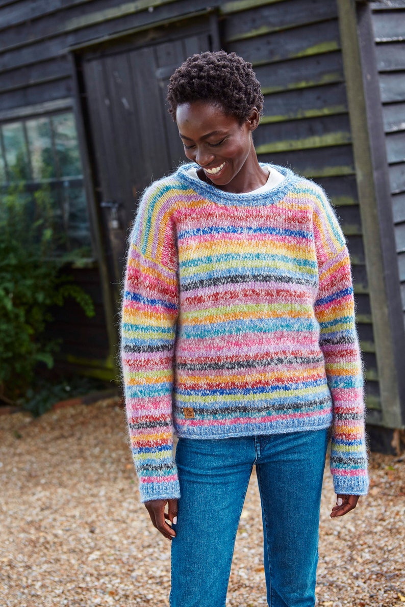 Women's Mohair Rainbow Knit Sweater Multicoloured Jumper Pastel Rainbow Pullover Handmade Super Soft Jumper Fair Trade Pachamama image 7