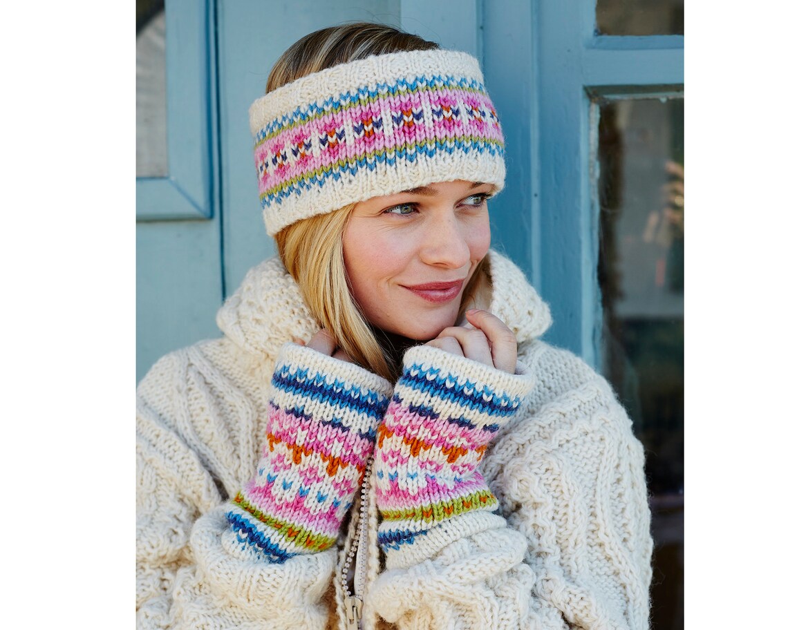 Women's Cream Bobble Hat Cream Wrist Warmers Handmade Etsy UK