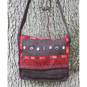Hemp Satchel,  Messenger/Cross Body Bag, Fair Trade Hemp, 100% Hemp Outer, Fully Lined, Magnetic Press Stud Fastening, Embroidery, Applique.