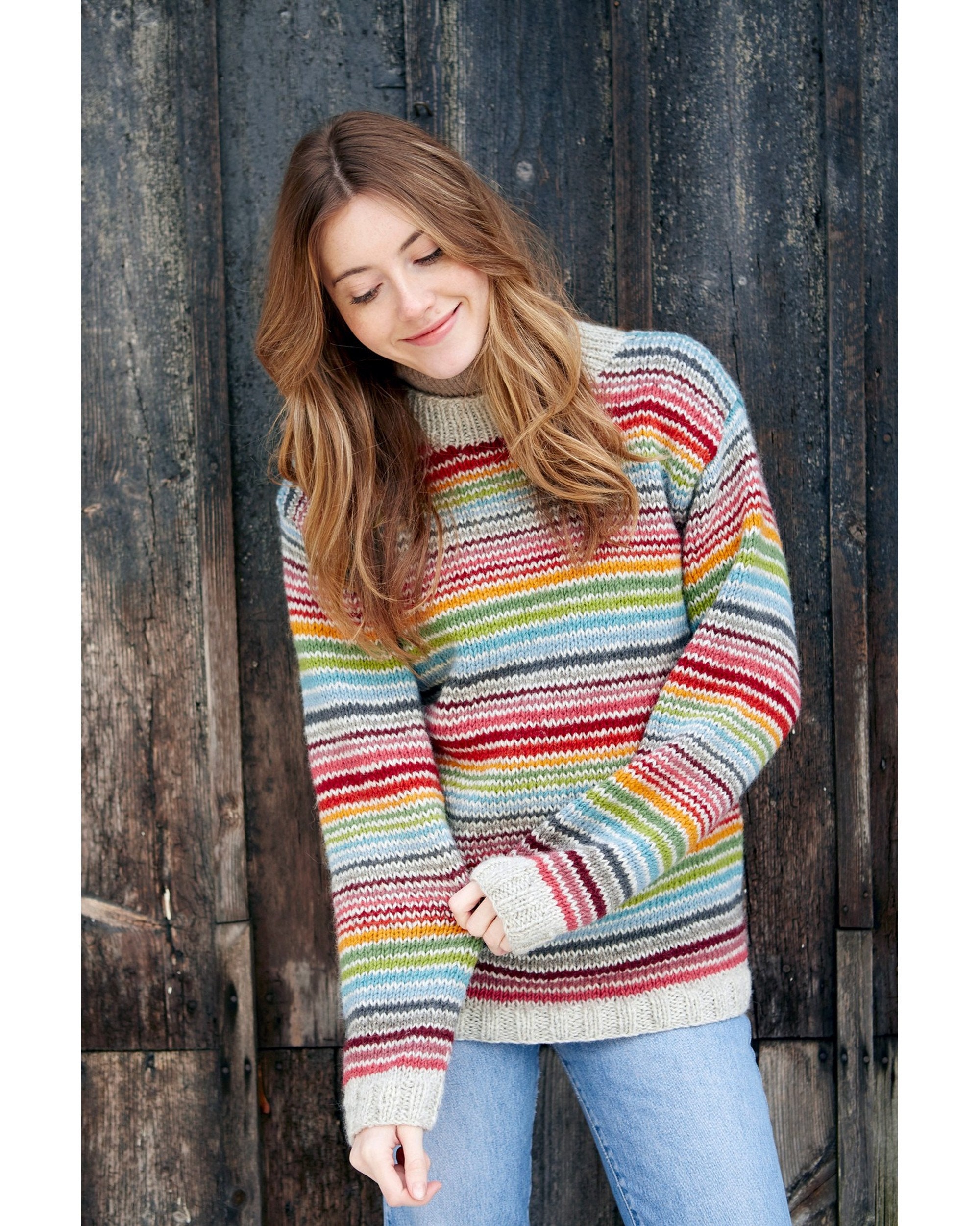 Women's Rainbow Stripe Hand Knitted Jumper, 100% Wool Unlined Grandad  Sweater, Retro Bright Colourful Stripes, Fair Trade Oversized Pullover -   Norway