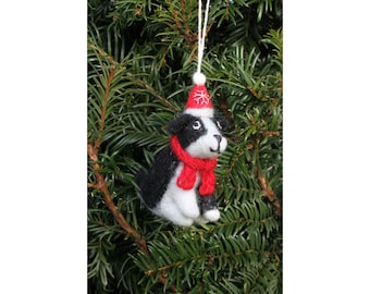 Décoration de Noël de chien de berger feutrée à la main, 100 % laine, décoration d'arbre à suspendre pour chien, commerce équitable, motif animal mignon.