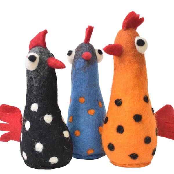 Funky Chicken Decoration - Hand Felted Chicken Ornament - Spring - Cute Animal Design - Handmade - Fair Trade - Ethical Gift - Pachamama