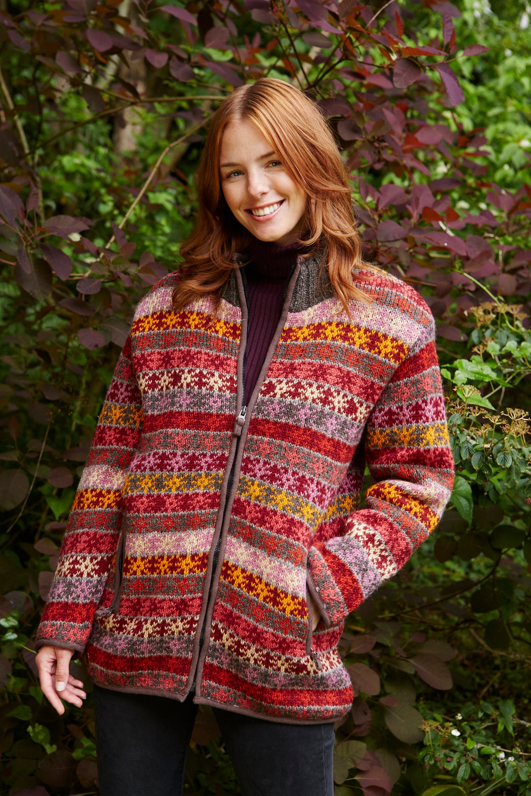 Gerry Gray Full Zip Jacket Lined Coat Waffle Ribbed Knit