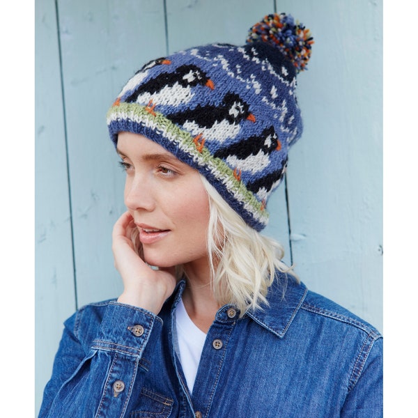 Bonnet macareux en tricot pour femme, chauffe-mains, bandeau : 100 % laine | Pachamama