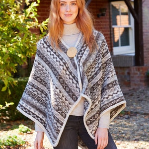 Women's Fair Isle Knit Wrap Spring Knitted Wrap Poncho Wrap 100% Wool Festival Clothing Handmade Fair Trade Pachamama image 2