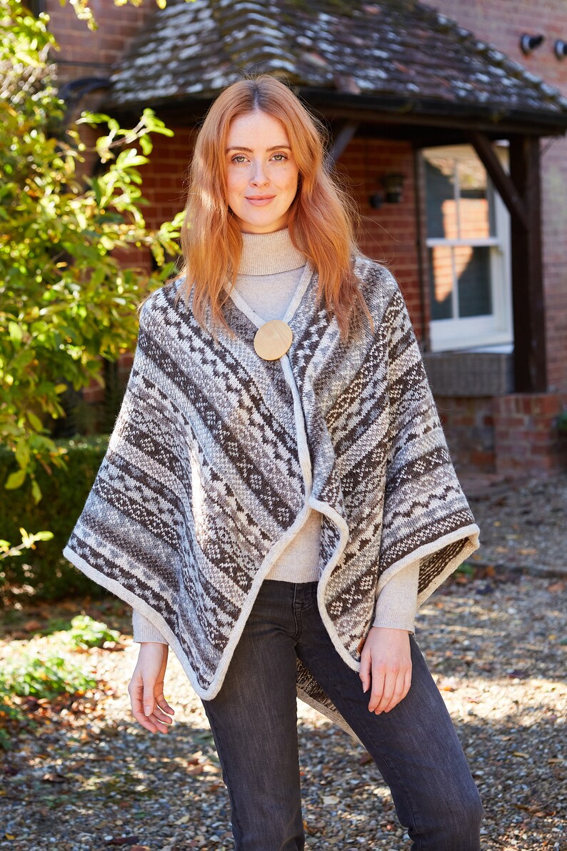 Women's Fair Isle Knit Wrap Spring Knitted Wrap Poncho Wrap 100% Wool Festival Clothing Handmade Fair Trade Pachamama image 2