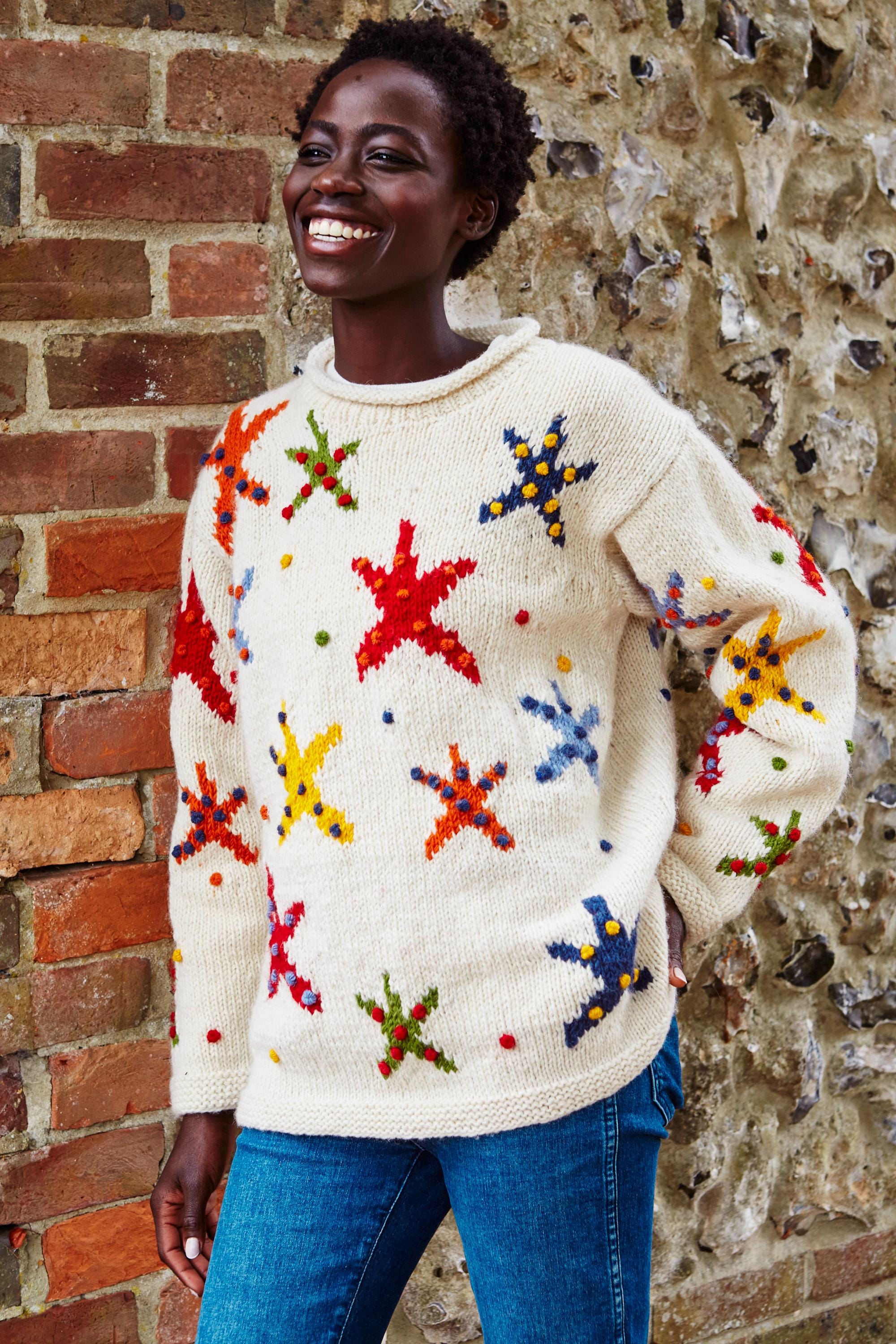 Bright Starfish Sweater - Hand Knitted Jumper - Multicoloured