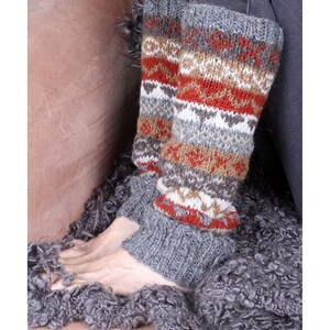 Women's Knitted Wool Legwarmers Fair Isle Legwarmers Knitted Legwarmers 100% Wool Handmade Unlined Pachamama Grey Regular