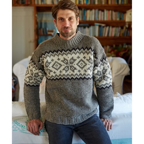 Men's shops Hand Knitted Sweater, 100% Wool Hand Made, Men's Jumper, Unlined Knitwear, Natural Charcoal Colour, Grey