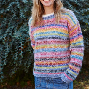 Women's Mohair Rainbow Knit Sweater Multicoloured Jumper Pastel Rainbow Pullover Handmade Super Soft Jumper Fair Trade Pachamama image 6