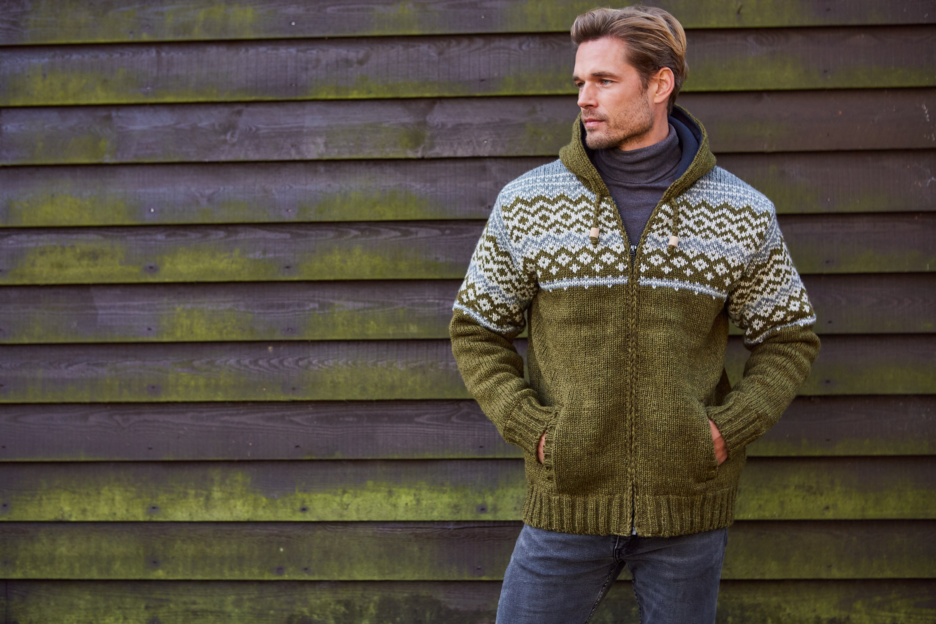 Fair isle pullover sweater hoodie for men sale