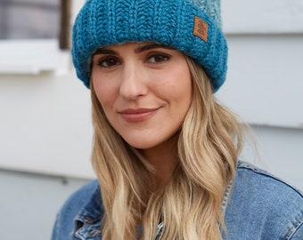 Women's Ombre Teal Knitted Hat - Bright Knitwear - Knitted Blue Gloves - Warm Wool Headband - Turquoise Knit Hat - Pachamama