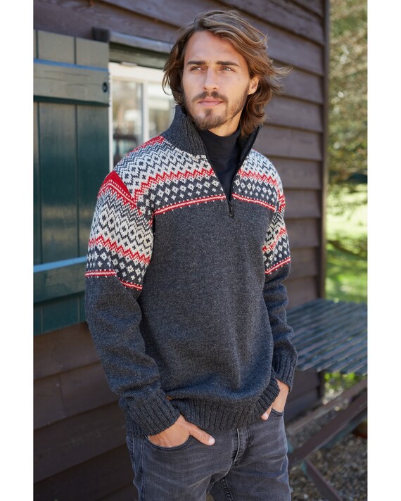 Men's Nordic Half Zip Sweater 100% Wool 