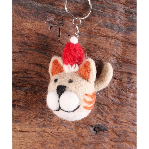 Felt Ginger Cat Keyring, Hand Felted Keychain, Cute Jolly Kitty Animal Handbag Charm, 100% Wool, Handmade Unique Quirky Gift, Fair Trade