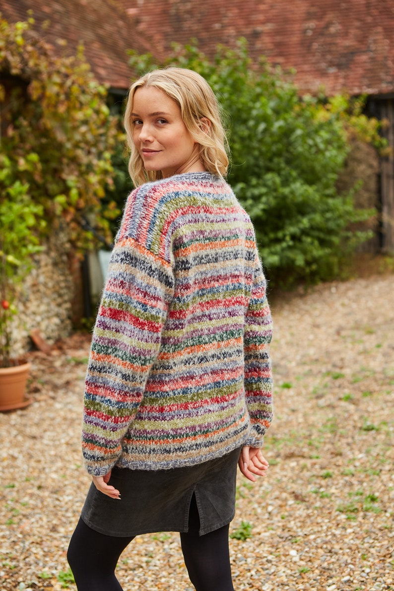 Women's Soft Rainbow Handmade Cardigan Muted Rainbow Cardi Soft Mohair Cardigan Coconut Shell Buttons Pachamama image 3