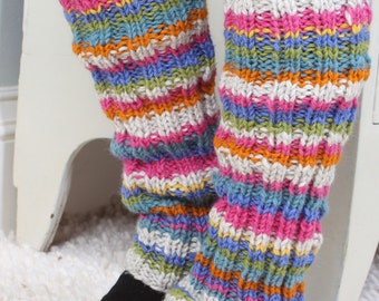 Women's Stripy Leg Warmers - Striped Legwarmers - Knitted Gaiters - Bright Stripe Bootcuffs - Retro Legwarmers - 100% Wool - Pachamama