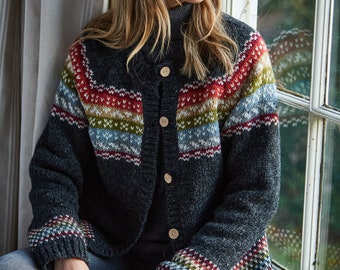 Womens Fair Isle Cardigan - Multicoloured Cardigan- Handmade