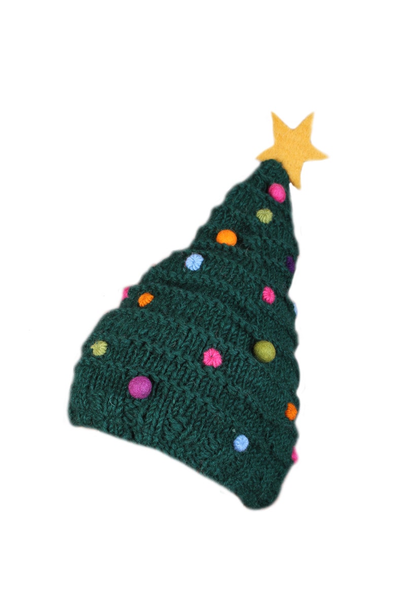 Hand Knitted Christmas Tree Hat 100 Wool Fleece Lined Fair Etsy