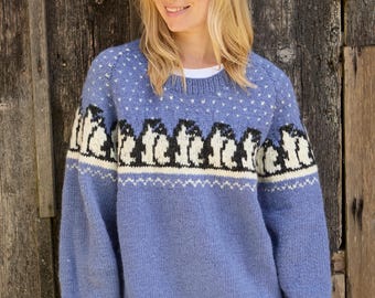 Women's Knitted Penguin Sweater - Penguin Jumper - Knitted