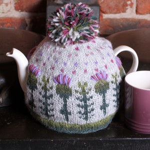 Thistle Tea Cosy - Embroidered Flowers - Floral Design - Scottish Accessories - Tea Pot Cosies - Tea Warmer - Handknitted - Pachamama