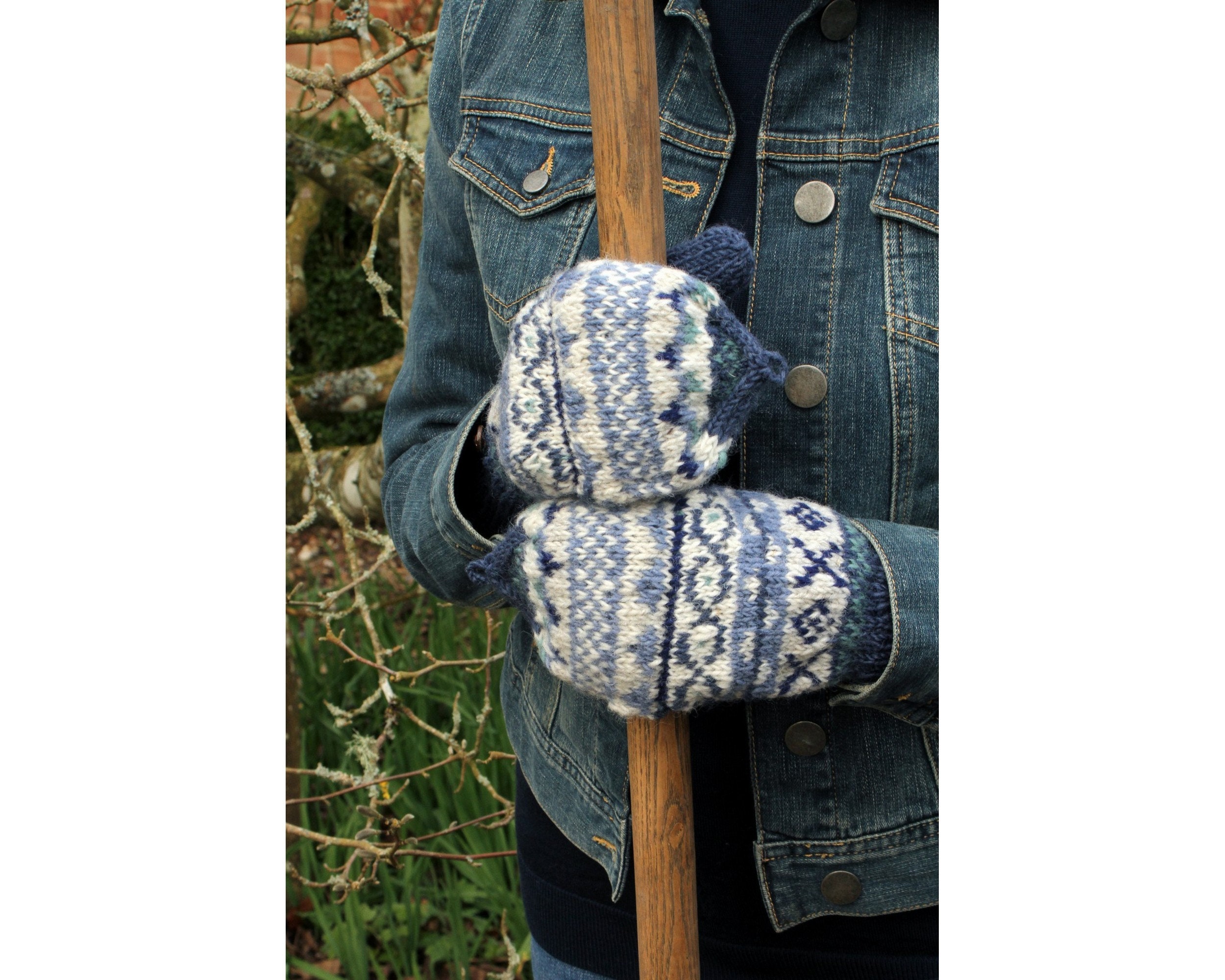 Women's Knitted Fair Isle Glove Mitts: 100% Wool | Pachamama - Etsy