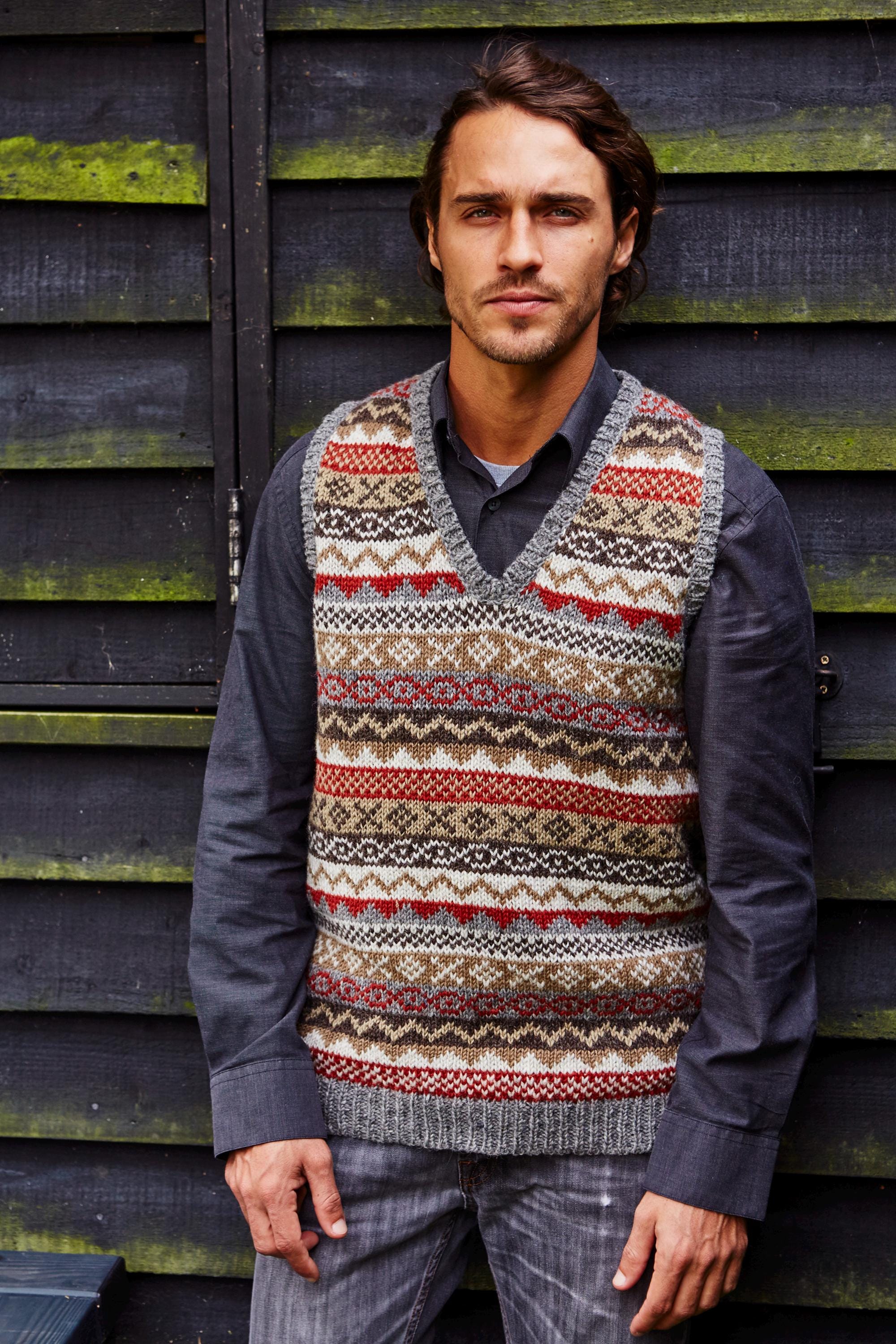 Men's Grey Fair Isle Knitted Tank Top - 100% Wool | Pachamama - Etsy