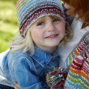 Kid's Rainbow Wool Bobble Beanie Hat Children's Multicoloured Mittens 100% Wool Headband Fleece Lined Fair Trade Pachamama image 7