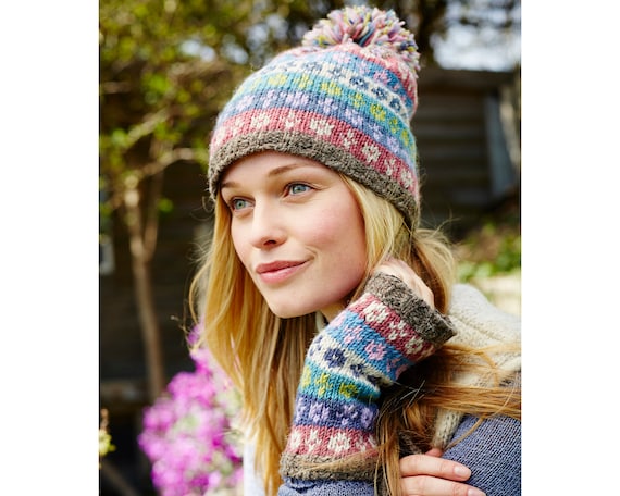 Women's Winter Hat Fair Isle Bobble Beanie Pastel -  Denmark