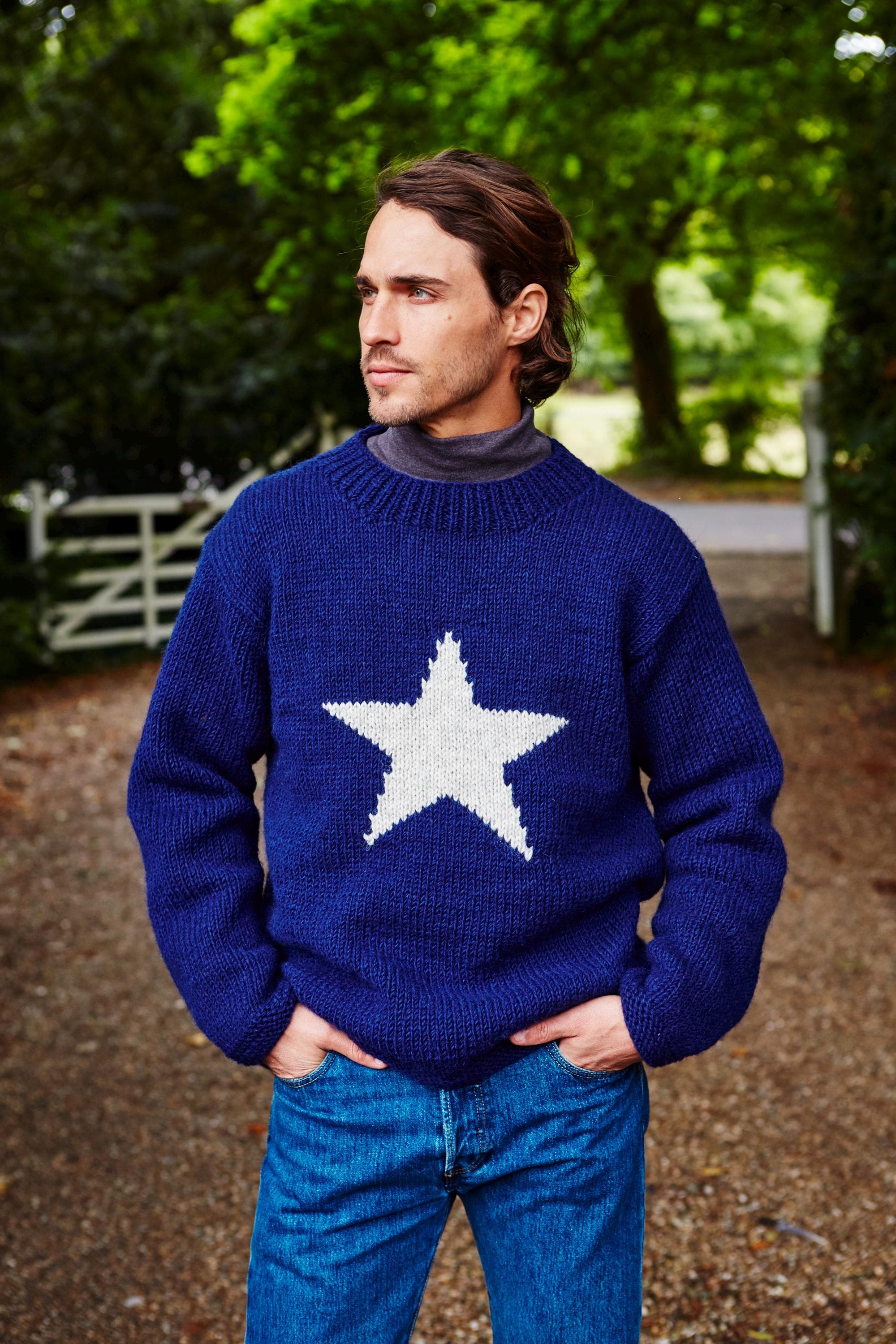 Women's and Men's Wool Sweater - Star Sweater - Navy Star Jumper