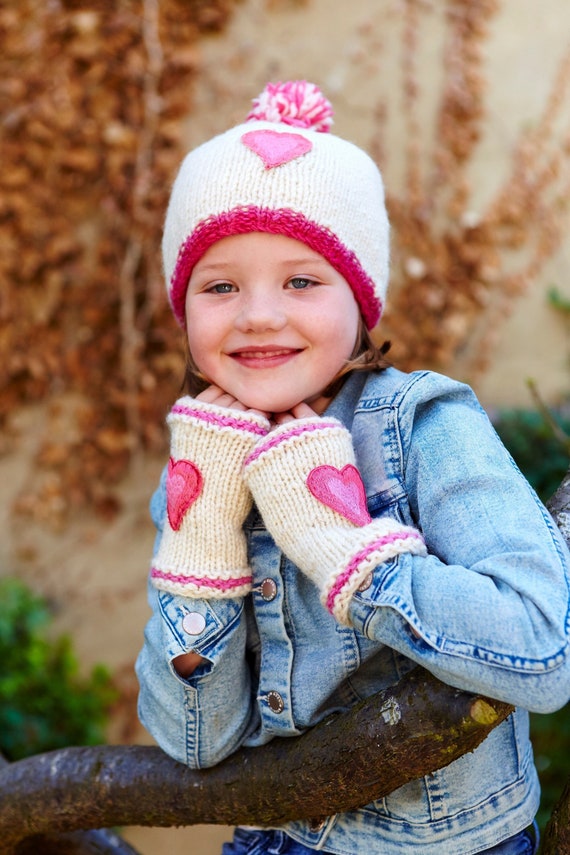 Bonnet à pompon en forme de cœur pour enfant Gants en forme de