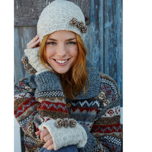 Women&#39;s Pom Pom Beanie - Hand Knitted Winter Hat - Textured Wool - Fair Trade - Handmade Winter Cosy - 100% Wool - Pachamama |tbdc