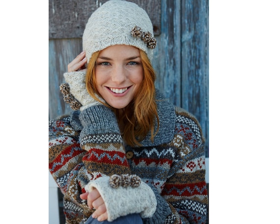 Bonnet d'hiver Snowy Fair Isle pour femme 100% laine commerce