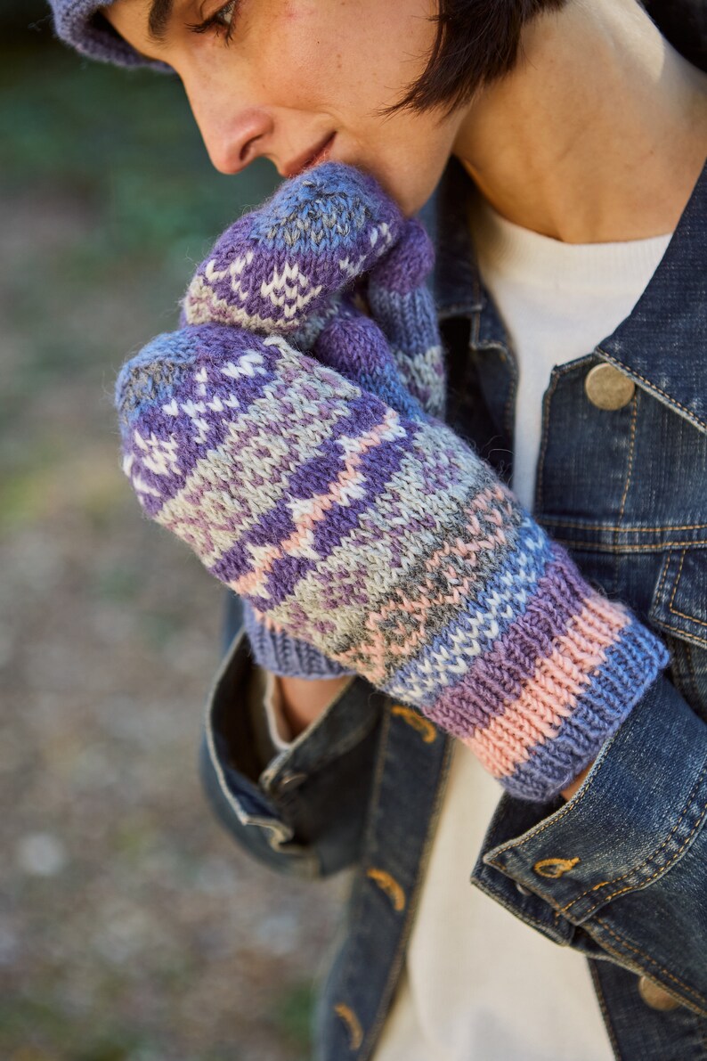Women's Knitted Mittens Fleece Lined Mittens Fair Isle Gloves 100% Wool Fairisle Mitts Warm Woolly Gloves Handmade Pachamama image 4