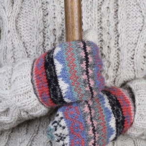 Women's Knitted Mittens Fleece Lined Mittens Fair Isle Gloves 100% Wool Fairisle Mitts Warm Woolly Gloves Handmade Pachamama imagem 8