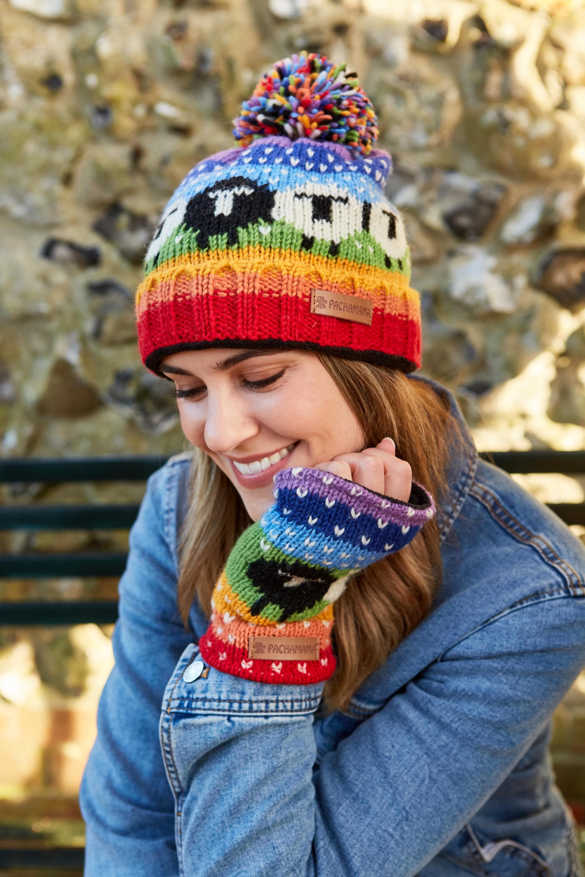 Black Sheep Knitted Beanie - Roll Back Bobble Beanie  display picture 2