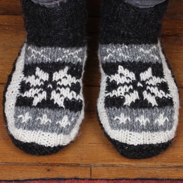 Men's Hand Knitted Fair Isle Lined Sofa Socks, Fair Trade, 100% Wool, Handmade, Fleece Lined, Chunky Knit, Comfy Footwear, Patterned, Cosy