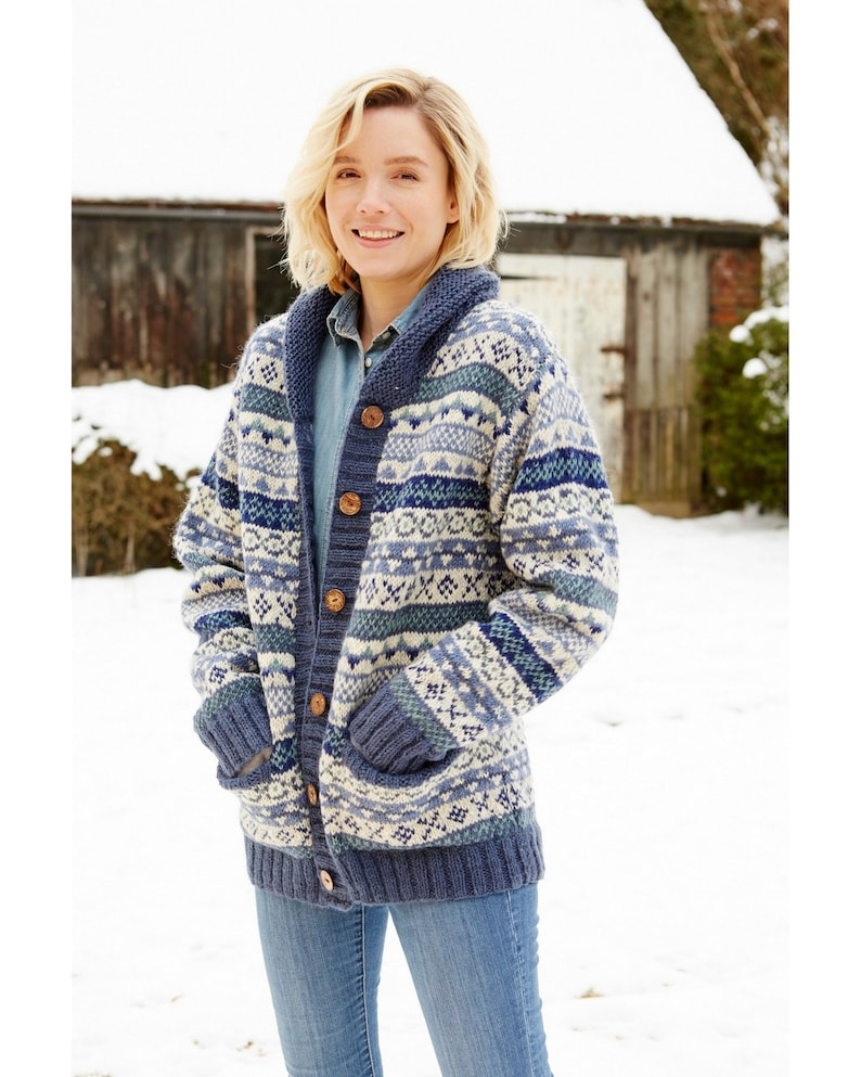 Women's Hand Knitted Cardigan Shawl Collar 100 Wool Etsy UK