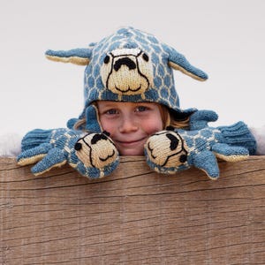 Cappello tartaruga marina per bambini, chullo tartaruga, guanti tartaruga marina, tartaruga fatta a mano per bambini, fodera in pile, Pachamama del commercio equo e solidale, cappello tartaruga