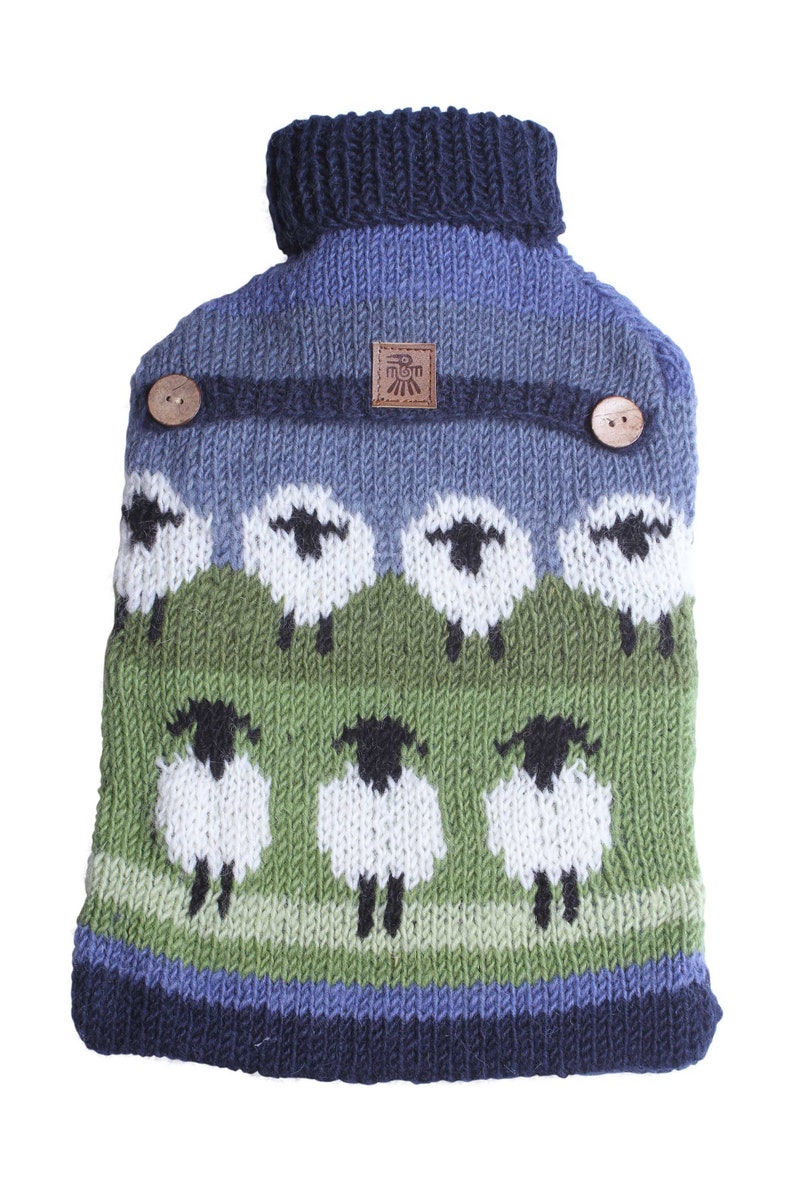 Flock of Sheep Hot Water Bottle Cover 100% Wool 2 litre Hot Water Bottle Woolly Sheep Farmyard Animals Pachamama image 3