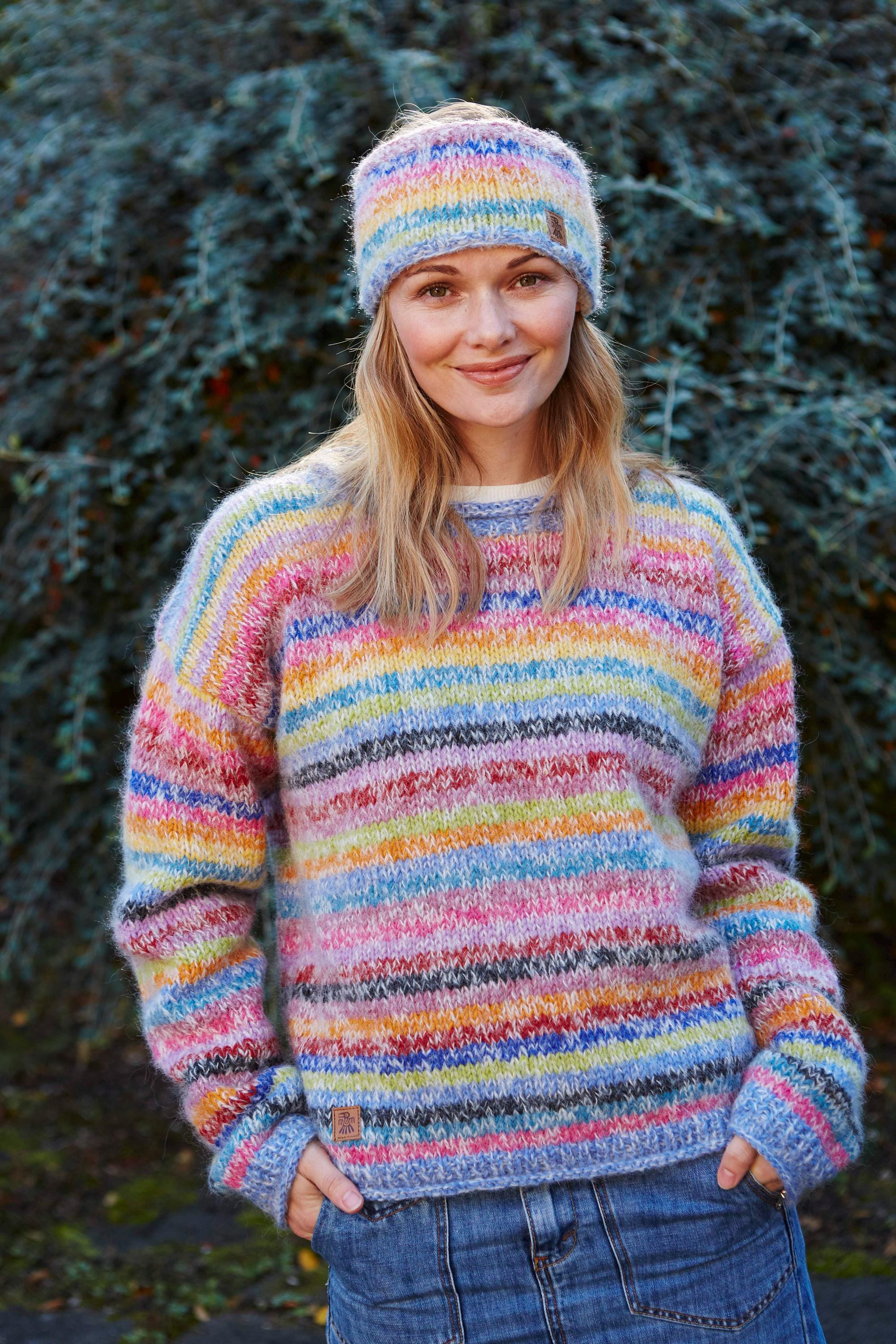Vintage 90s Coldwater Creek Pastel Rainbow Knit Beanie ? Rainbow Beanie & Snood Set for Girls, Girls main image 2