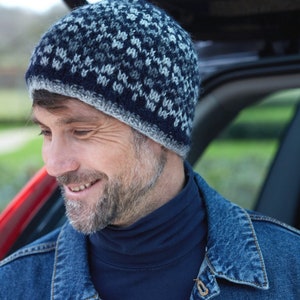 Men's HandKnitted Beanie 100% Wool Warm Winter Hat Fair Isle Design Fleece Lined Fair Trade Pachamama image 2