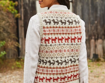 Débardeur Femme En Laine Pachamama - Motif 'promenade De Chien' Beige - Fait Main, Commerce équitable - Couche Chaude éthique
