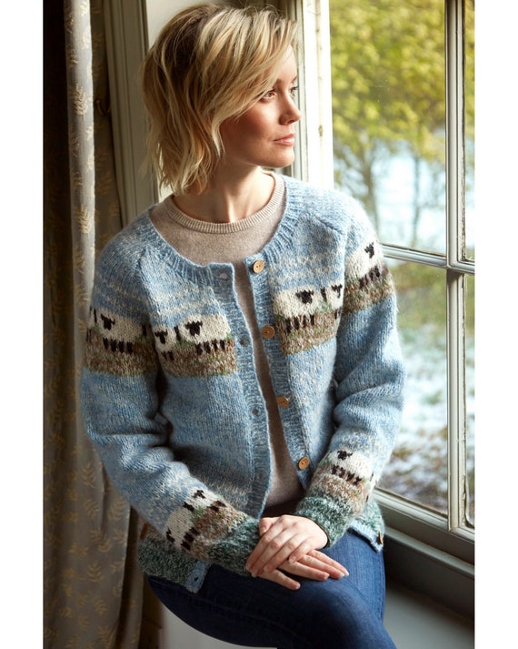 Women's Cosy Sheep Hand Knitted Cardigan, Wool Mohair Blend