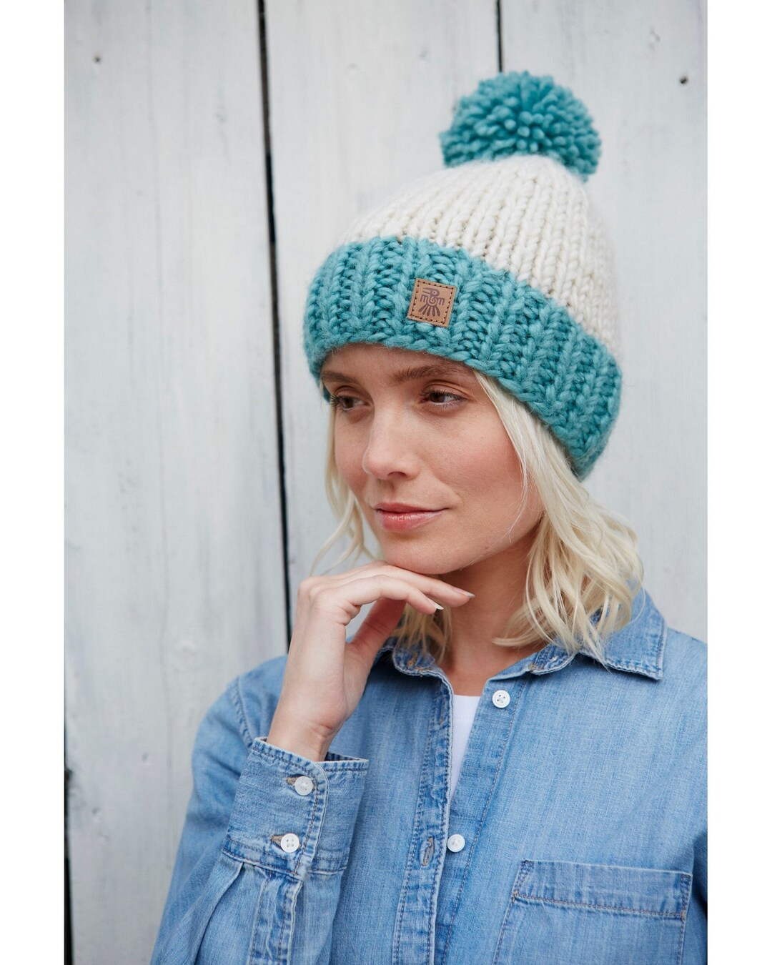 Women's Winter Hat Chunky Knit Mint or Powder Blue Etsy