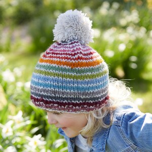 Kid's Rainbow Wool Bobble Beanie Hat Children's Multicoloured Mittens 100% Wool Headband Fleece Lined Fair Trade Pachamama image 9