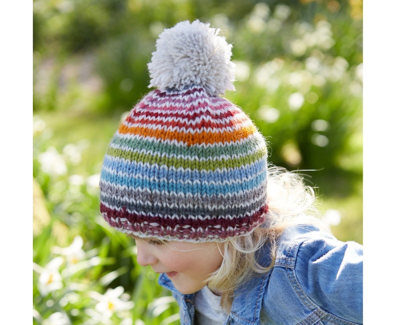 Kid's Rainbow Wool Bobble Beanie Hat Children's Multicoloured Mittens 100% Wool Headband Fleece Lined Fair Trade Pachamama image 9