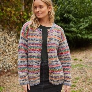 Women's Soft Rainbow Handmade Cardigan Muted Rainbow Cardi Soft Mohair Cardigan Coconut Shell Buttons Pachamama image 5