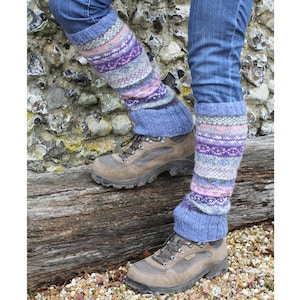 Women's Knitted Wool Legwarmers Fair Isle Legwarmers Knitted Legwarmers 100% Wool Handmade Unlined Pachamama Jacaranda Regular