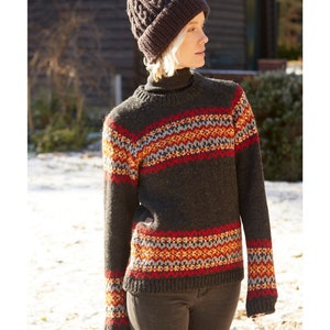 Women's Fair Isle Hand Knitted Jumper, 100% Wool Fine Knit Unlined ...