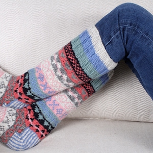 Women's Knitted Long Socks Fair Isle Sofa Socks 100% Wool Fair Trade Cosy Loungewear Socks Handmade in Nepal Pachamama image 8